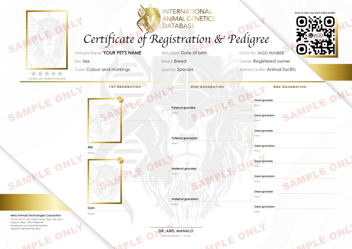 Sample Pedigree Certificate
